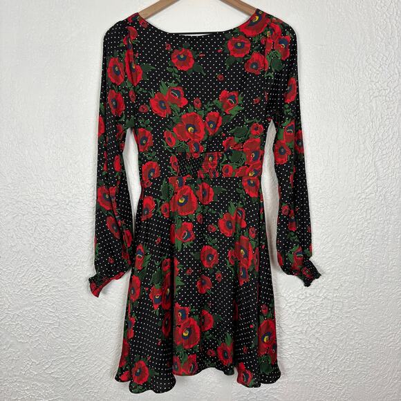Free People Morning Light Floral Long Sleeve Mini Dress Romantic NWT Size 4 - Picture 6 of 8